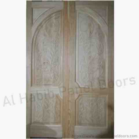 This is Kail Wood Carving Panel Main Double Door. Code is HPD684. Product of Doors - Beautiful Kail Wood Main Entrance Double door. Hand carving in panels. Available in ash wood, diyar wood, yellow pine wood. All sizes will be ready on order. Al Habib