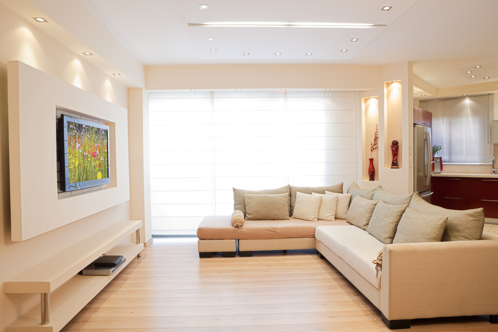 Cream Color Sofa Set And LCD Wall Unit