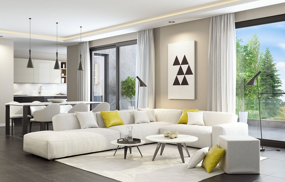 Gorgeous White Color Living Room Interior Beautiful Sofa Design
