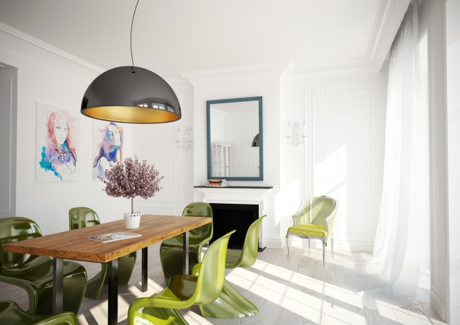 Green White Dining Room