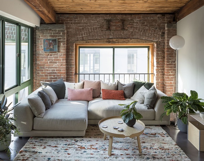 Modern Beautiful Living Room Interior Brick Wall