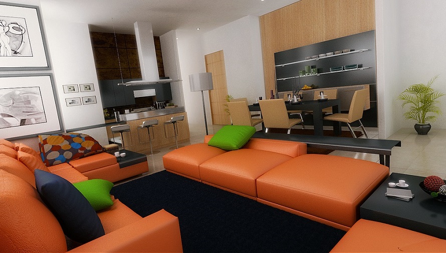 Modern Living Room Orange Sofa