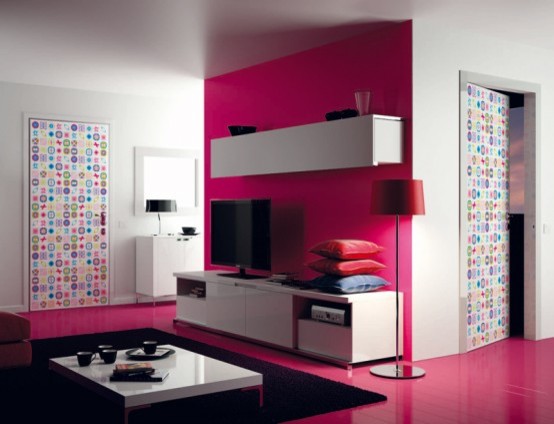 Pinkish Decorated Wall LCD TV Cabinet