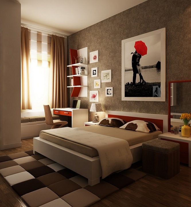 Red Brown Bedroom Layout