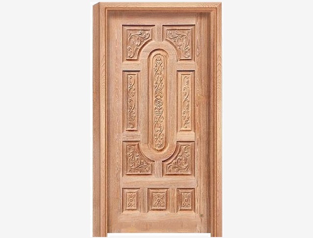 Solid Wood Panel Door With Hand Carving