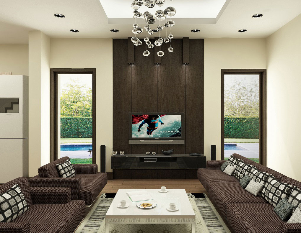 Stylish LCD Wall Unit And Sofa Set Design