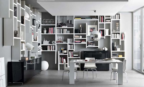 Workspace With Hanging Bookcase Design