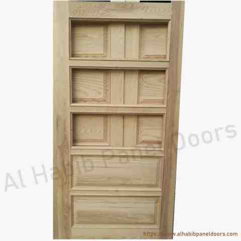 American Ash KD Wood 5 Panel Glass Door