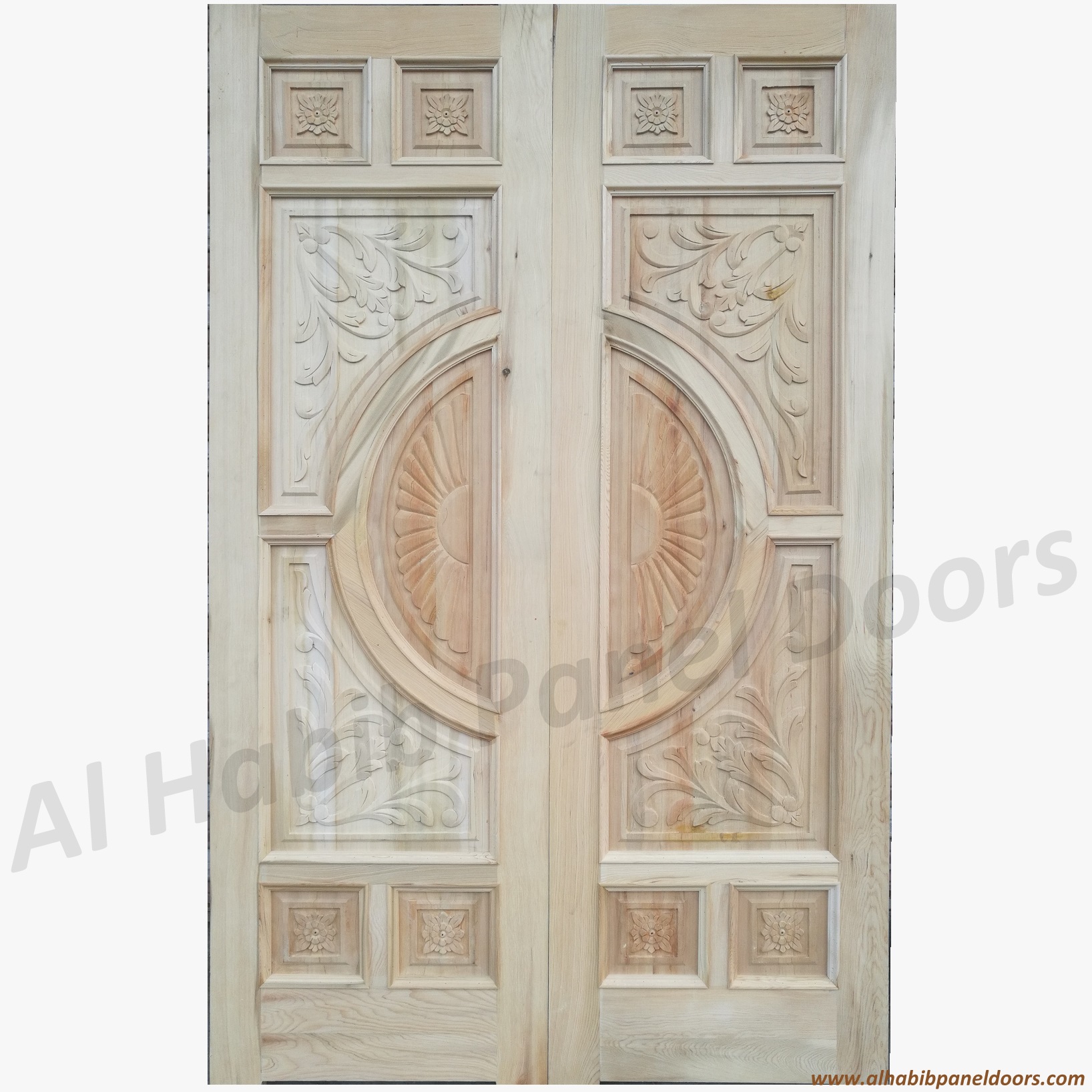 Main Double Door In Diyar Wood With Hand Carving And CNC Design